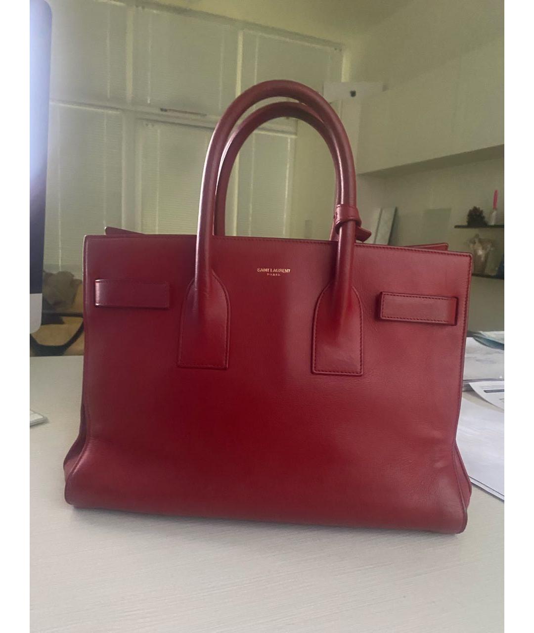 SAINT LAURENT Красная кожаная сумка с короткими ручками, фото 5