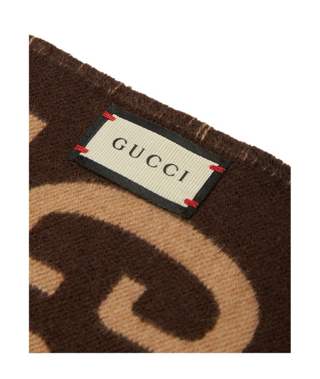 GUCCI Бежевый шерстяной шарф, фото 3