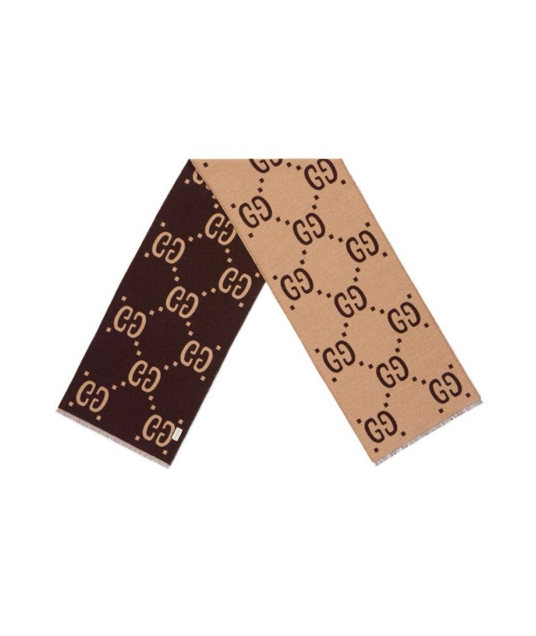 GUCCI Бежевый шерстяной шарф, фото 2