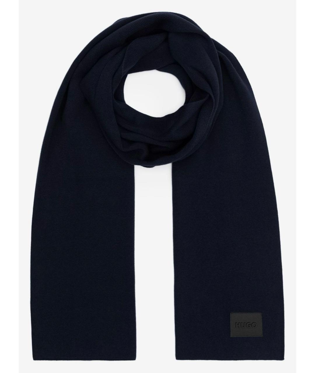 HUGO Темно-синий хлопковый шарф, фото 4