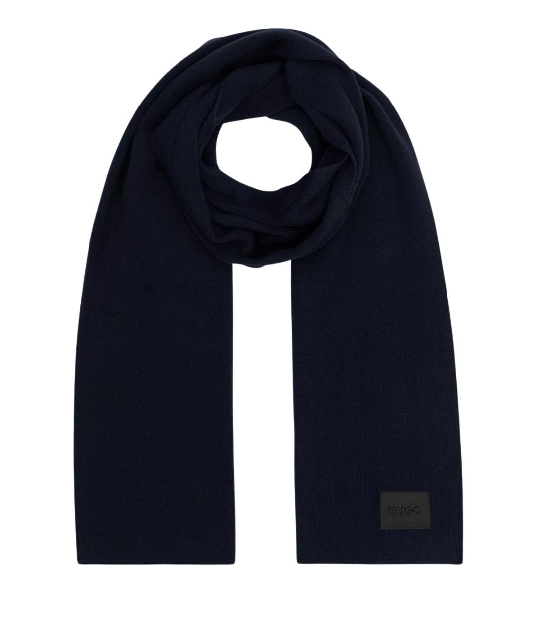 HUGO Темно-синий хлопковый шарф, фото 1