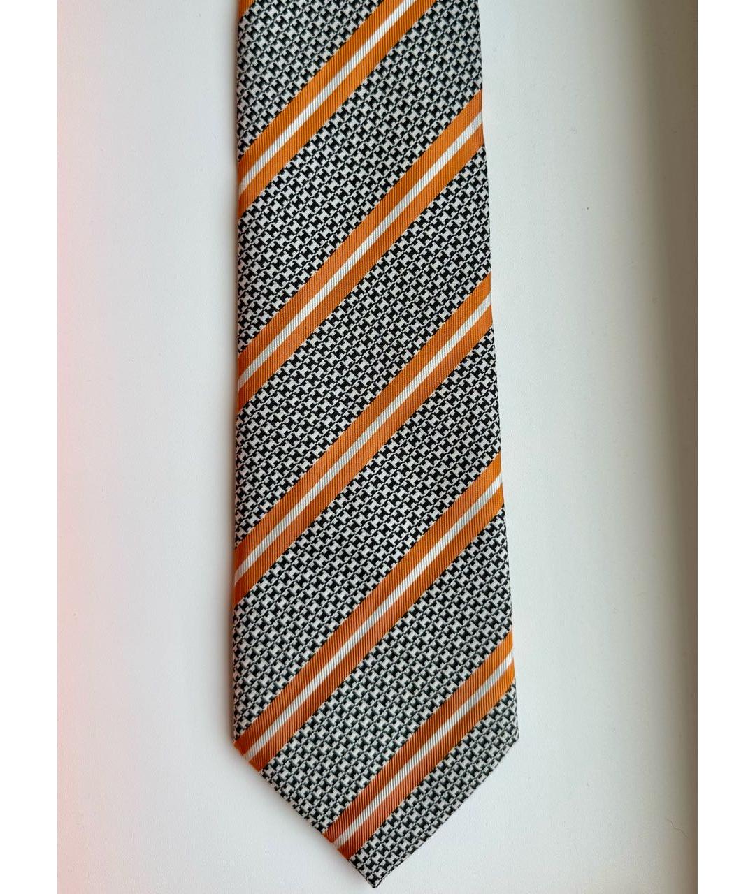 HERMES Оранжевый шелковый галстук, фото 5