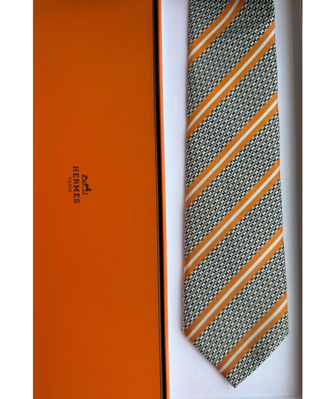 HERMES Оранжевый шелковый галстук, фото 4