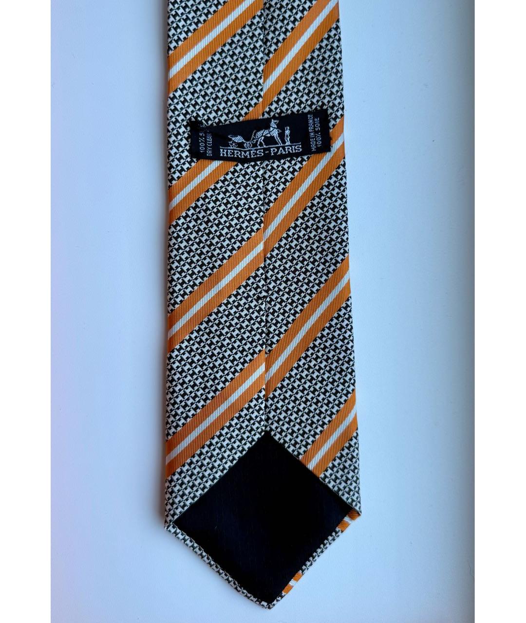 HERMES Оранжевый шелковый галстук, фото 2