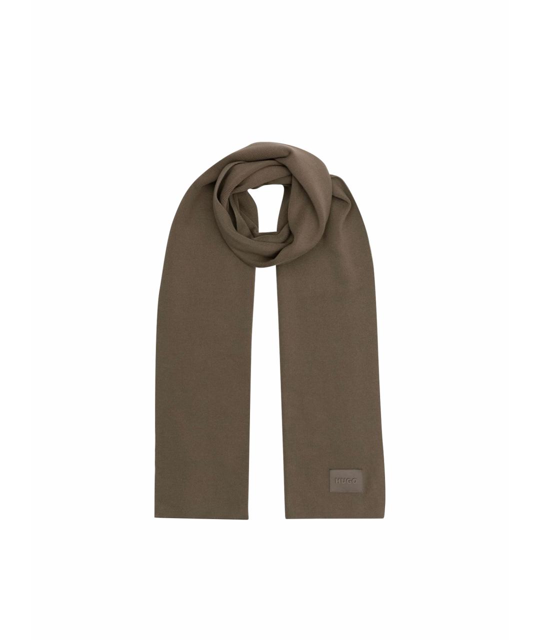 HUGO Коричневый хлопковый шарф, фото 4