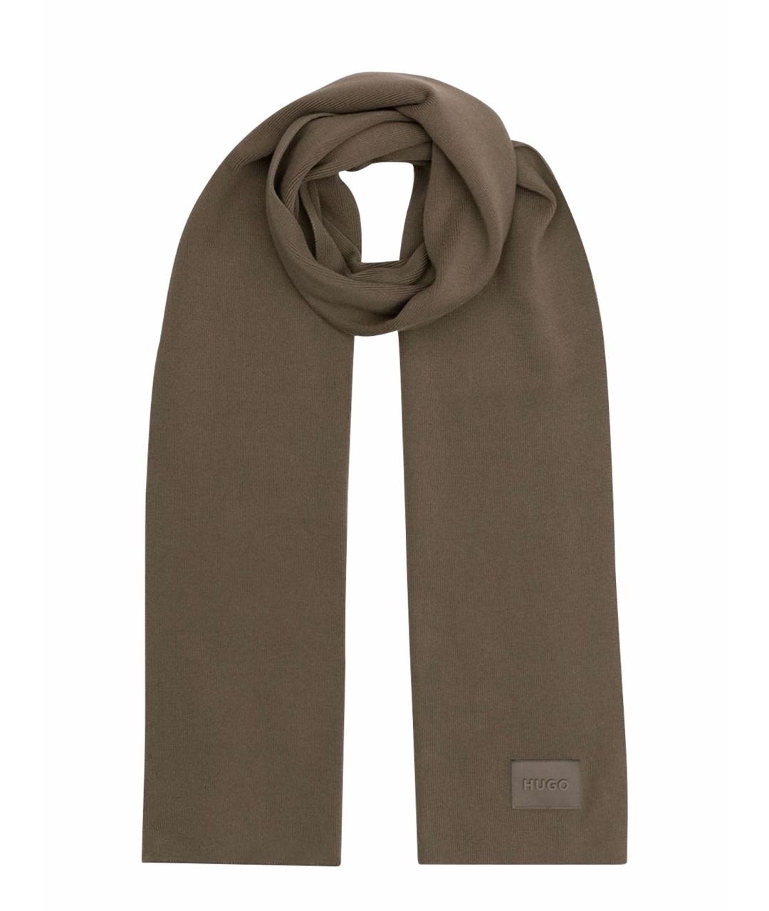 HUGO Коричневый хлопковый шарф, фото 1
