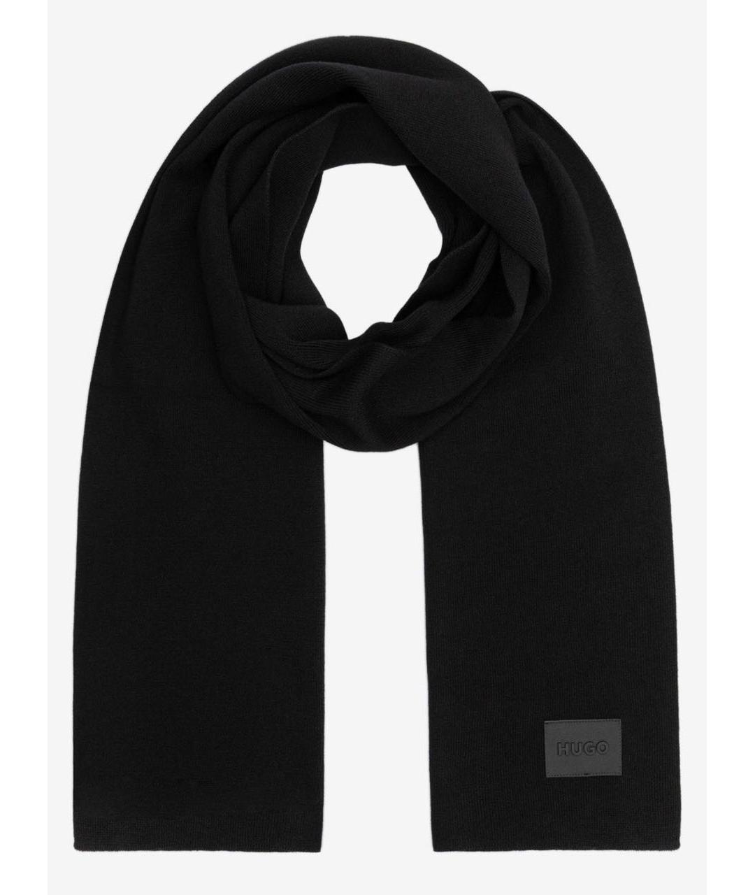 HUGO Черный хлопковый шарф, фото 4
