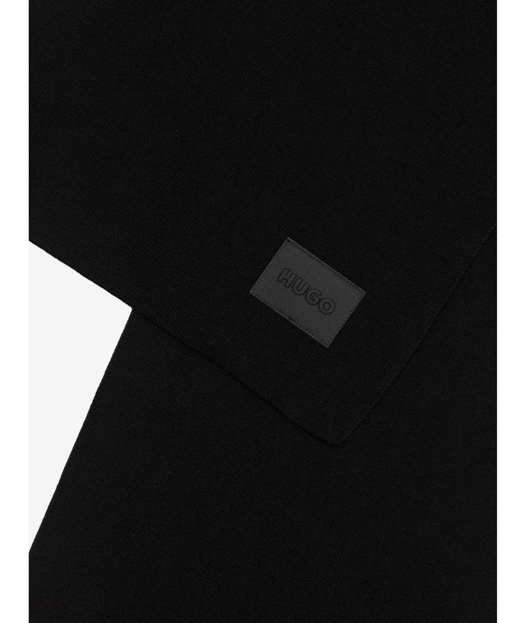 HUGO Черный хлопковый шарф, фото 3