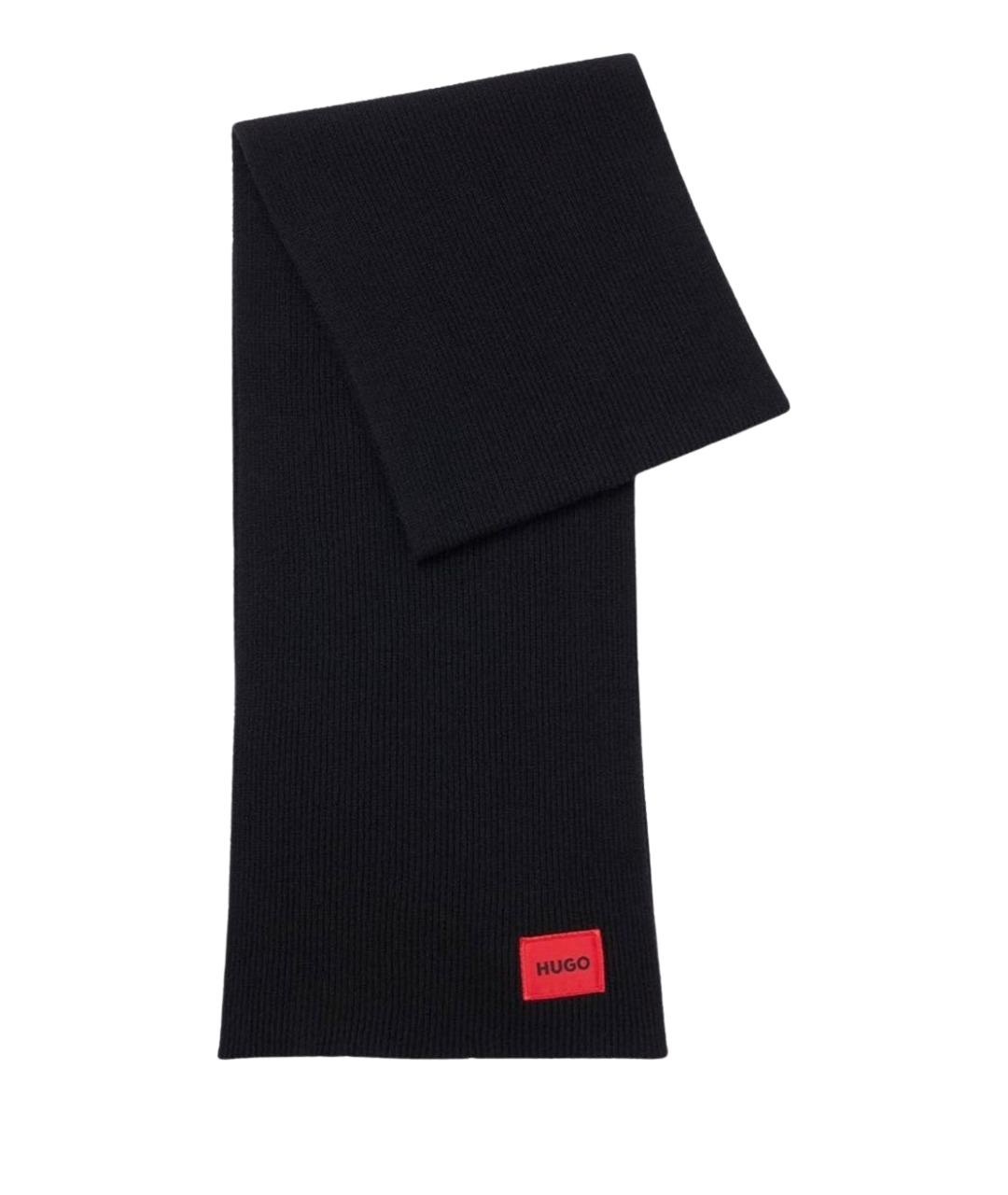 HUGO Черный шерстяной шарф, фото 1