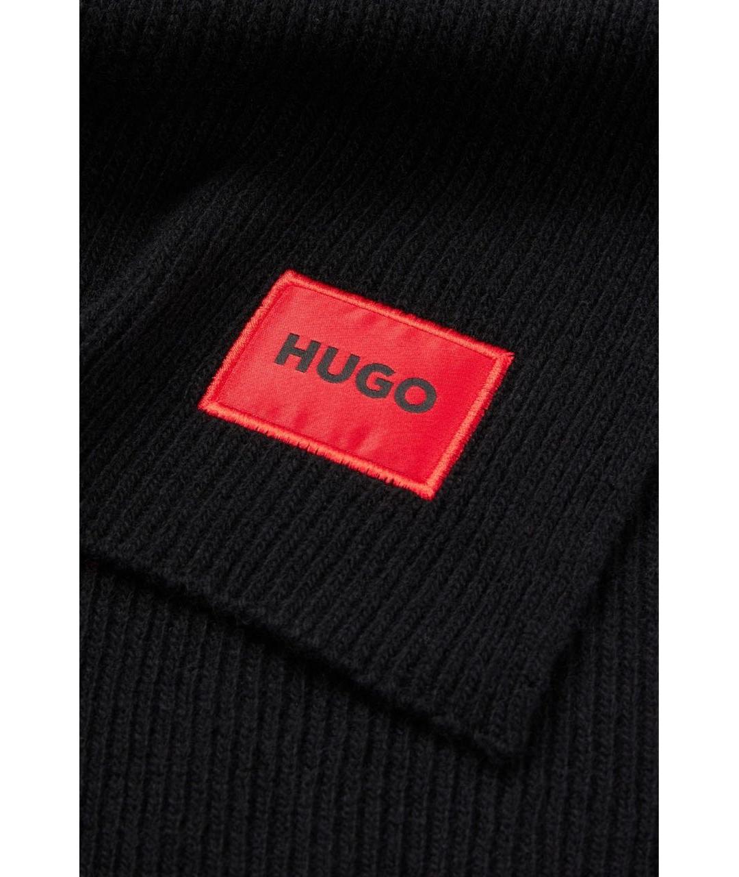 HUGO Черный шерстяной шарф, фото 2