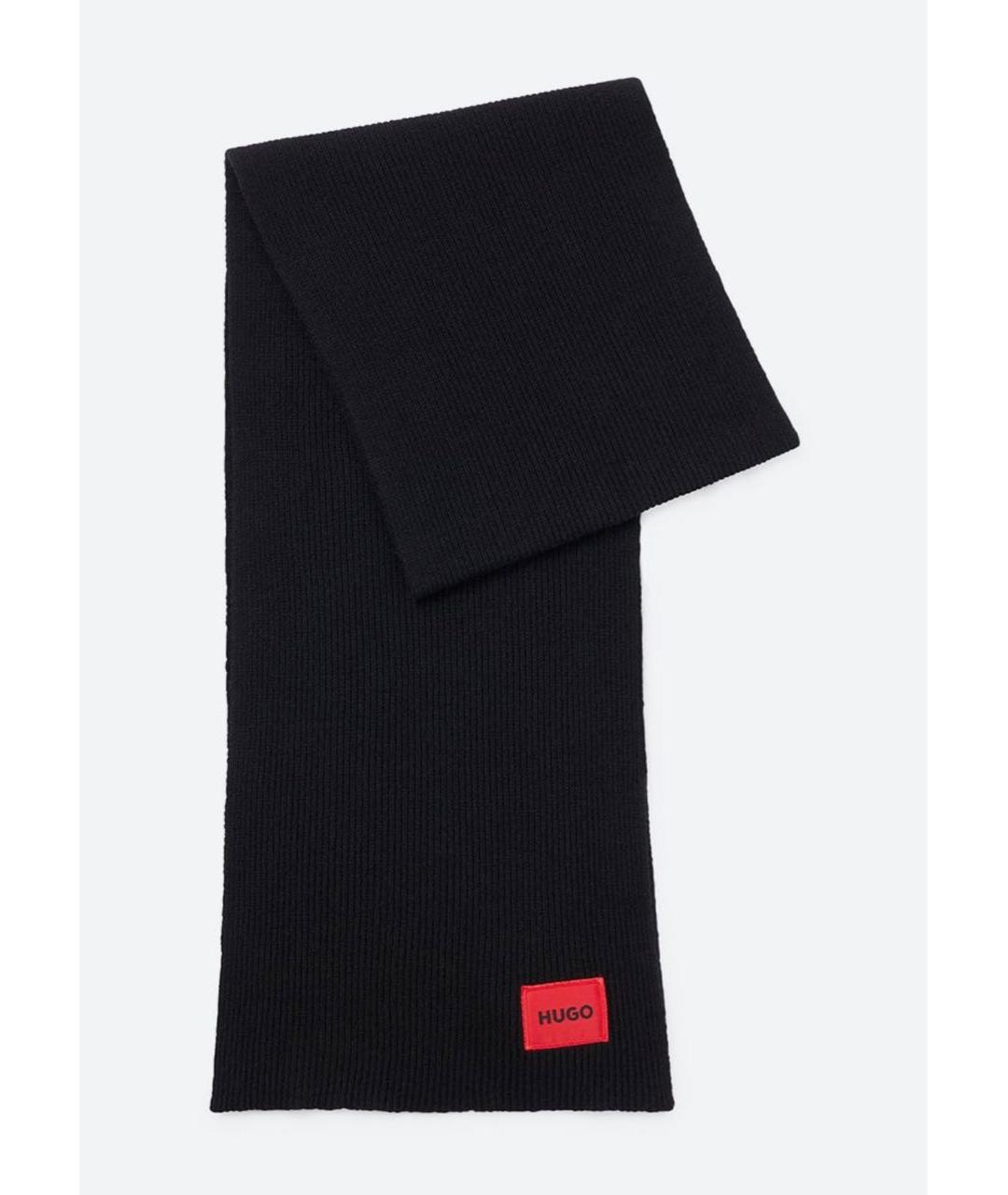 HUGO Черный шерстяной шарф, фото 5