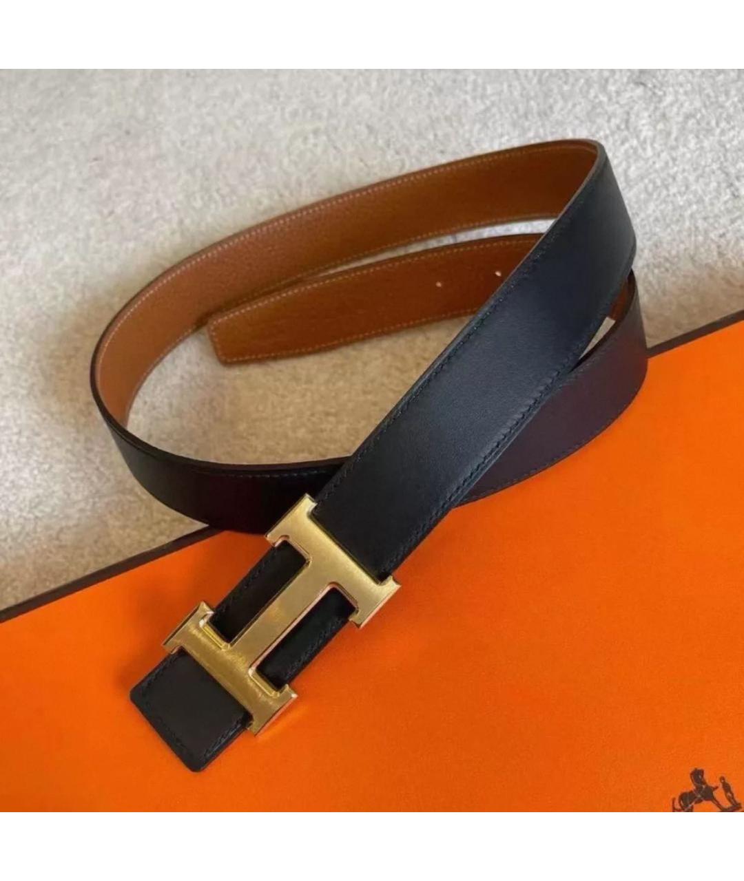 HERMES Черный кожаный ремень, фото 2