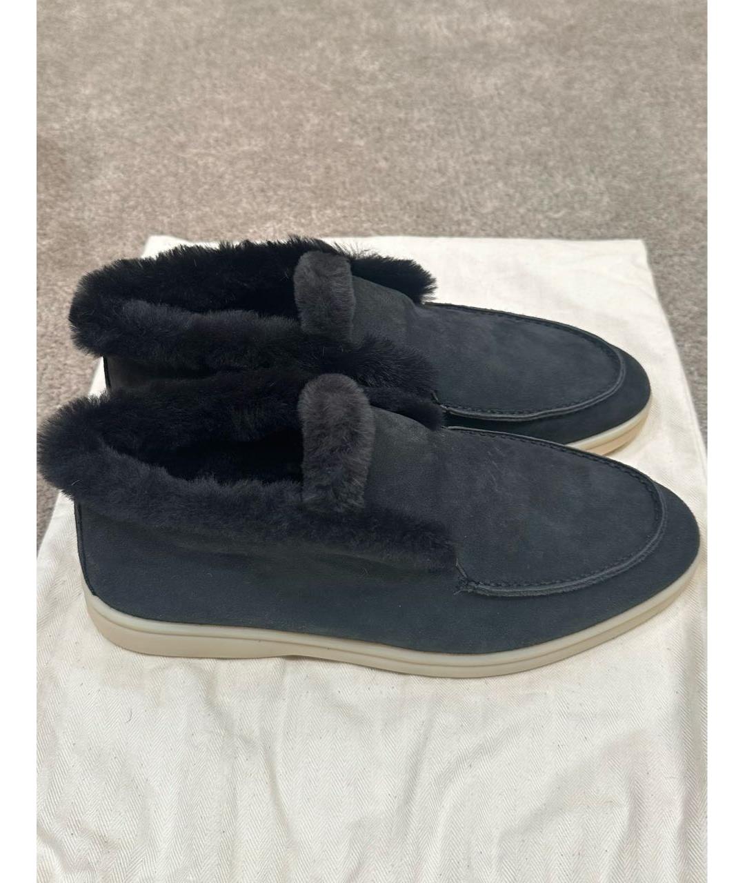 LORO PIANA Темно-синие замшевые ботинки, фото 5