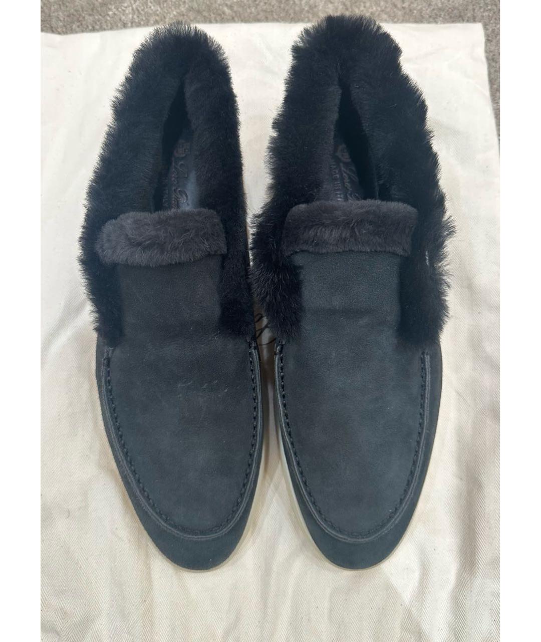 LORO PIANA Темно-синие замшевые ботинки, фото 2