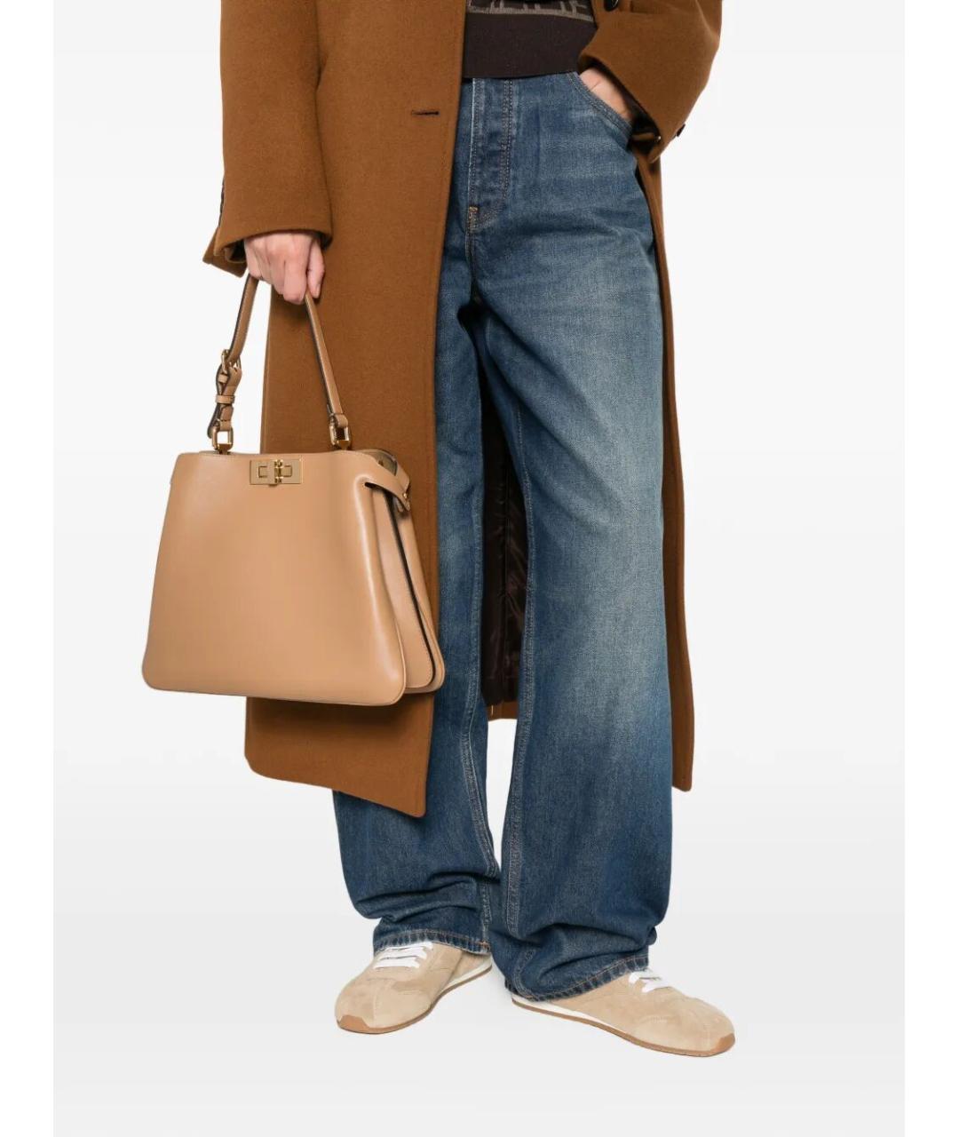 FENDI Бежевая кожаная сумка через плечо, фото 2