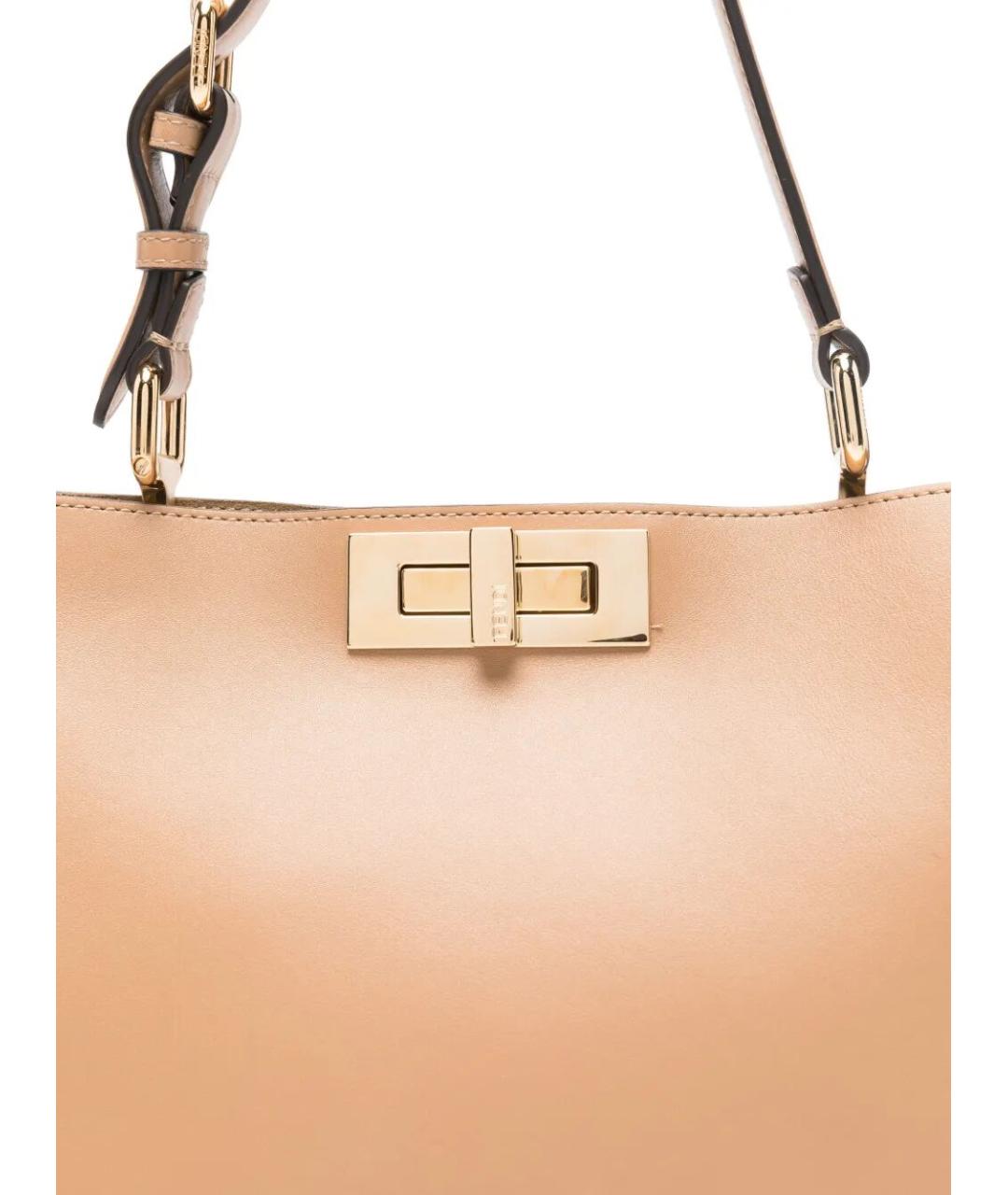 FENDI Бежевая кожаная сумка через плечо, фото 5