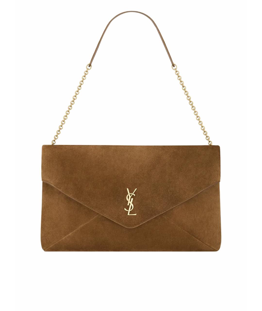 SAINT LAURENT Коричневая замшевая сумка через плечо, фото 1
