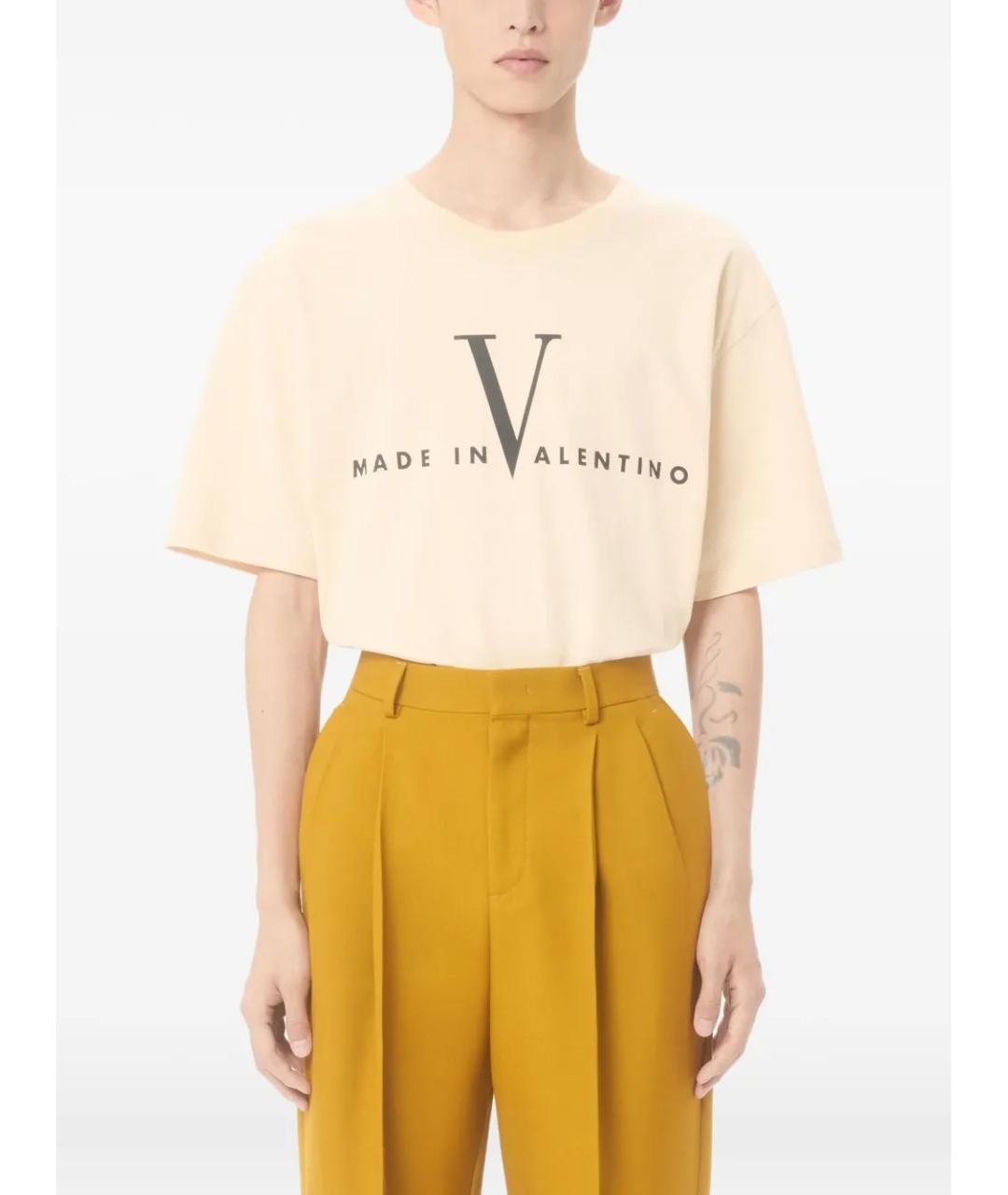 VALENTINO Бежевая хлопковая футболка, фото 3