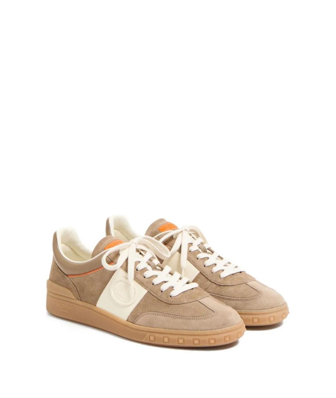 VALENTINO Бежевые замшевые низкие кроссовки / кеды, фото 3
