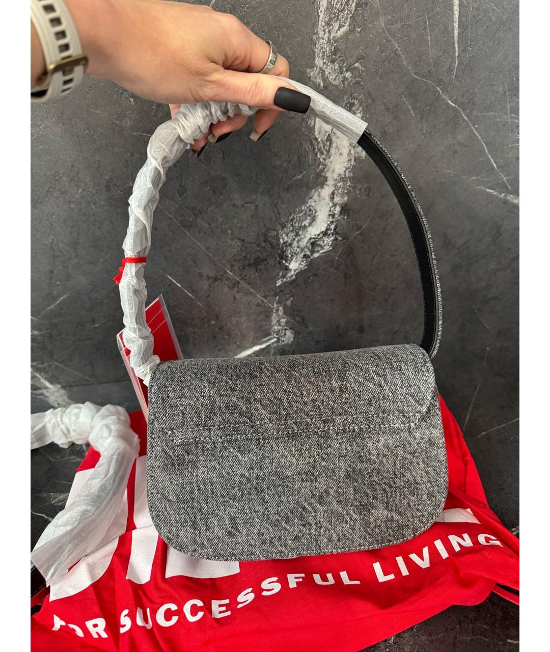 DIESEL Антрацитовая хлопковая сумка через плечо, фото 3