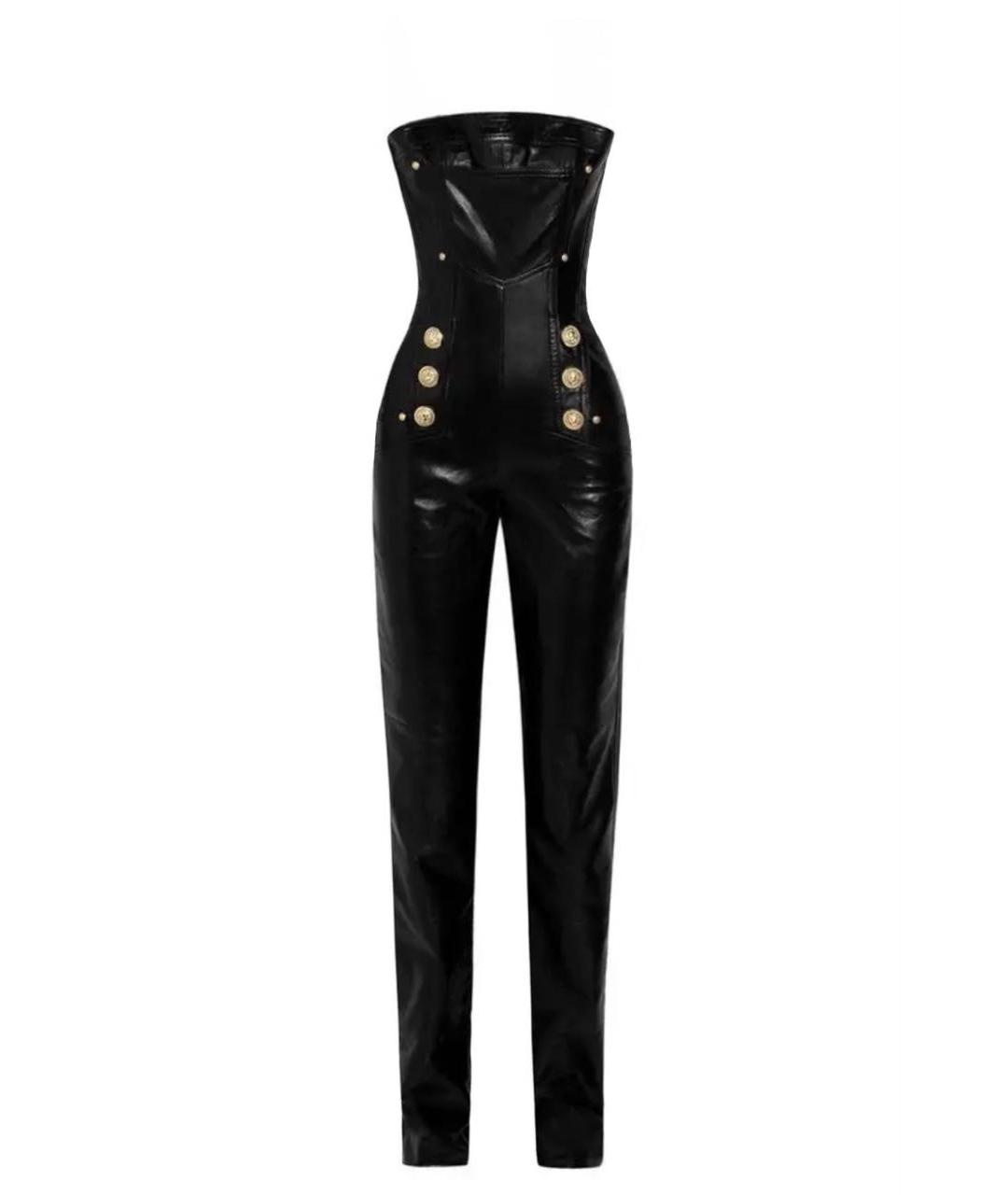 BALMAIN Черный кожаный комбинезон, фото 1