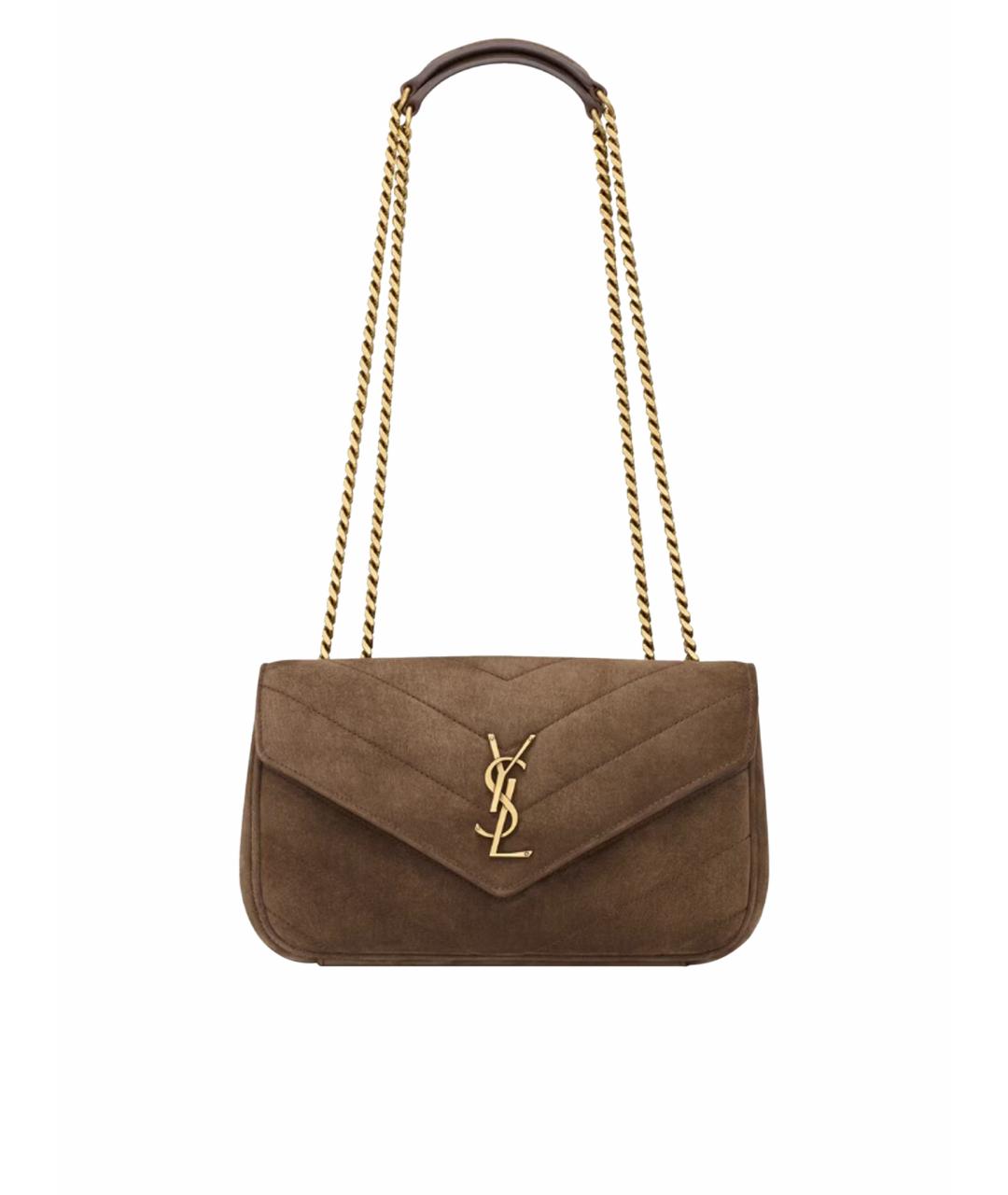 SAINT LAURENT Коричневая замшевая сумка через плечо, фото 1