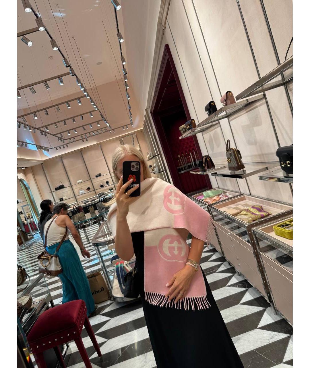 GUCCI Розовый шерстяной шарф, фото 6