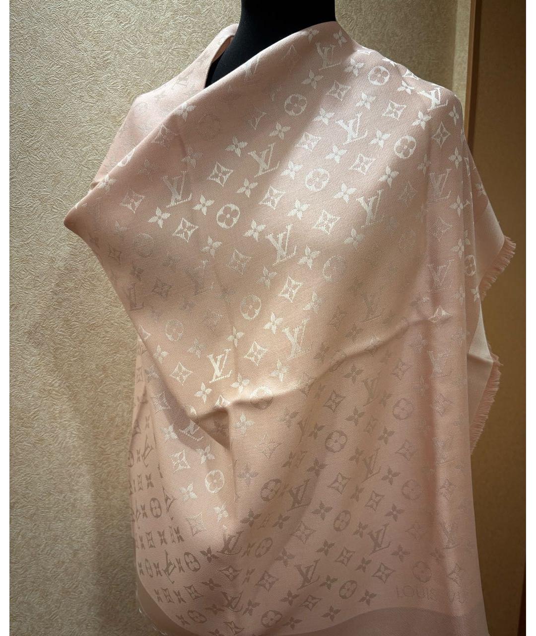 LOUIS VUITTON Розовый шерстяной платок, фото 3