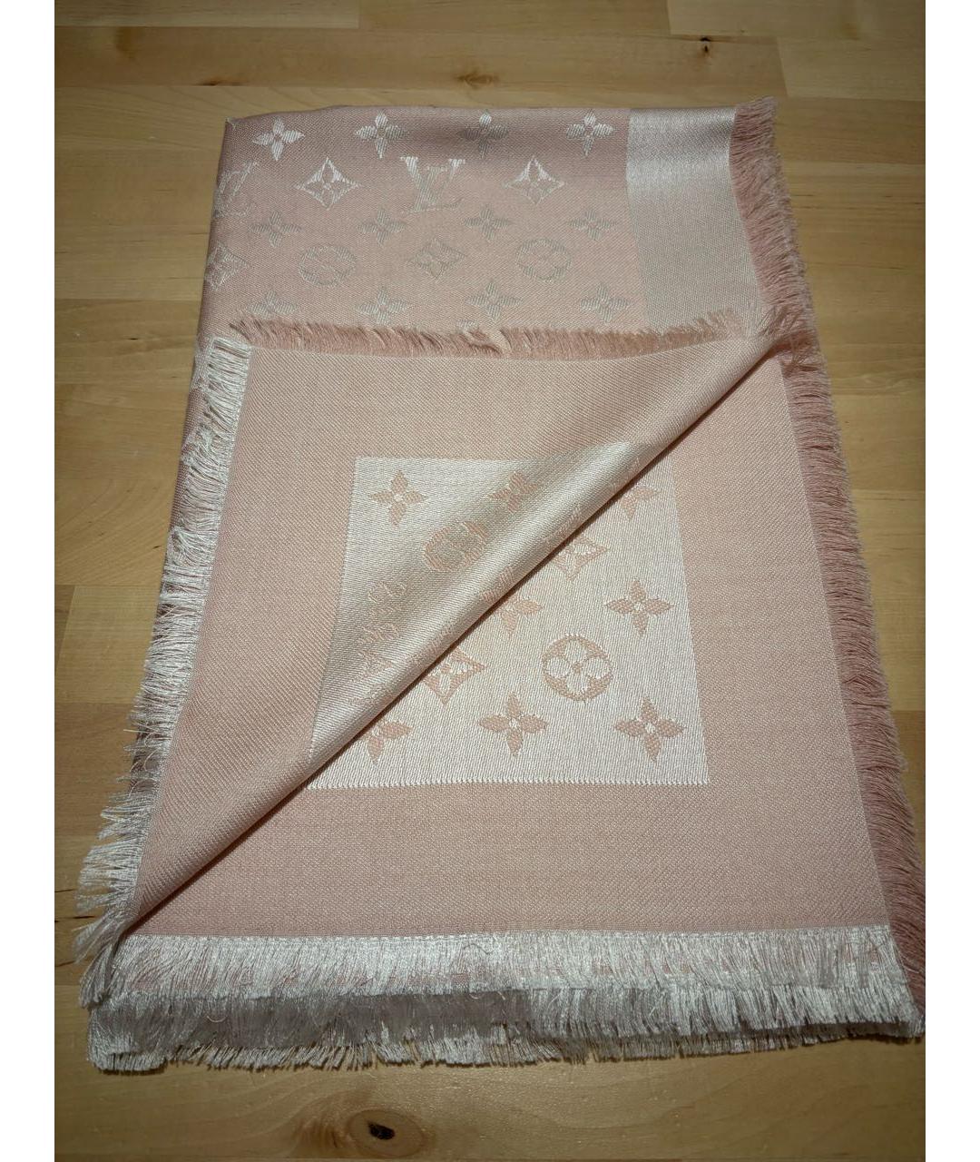 LOUIS VUITTON Розовый шерстяной платок, фото 5