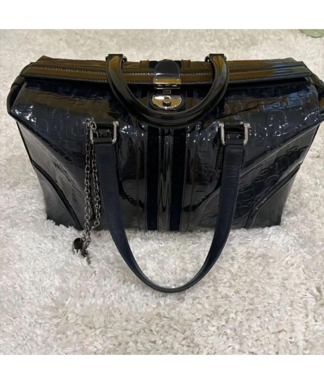 GUCCI Темно-синяя дорожная/спортивная сумка из лакированной кожи, фото 2