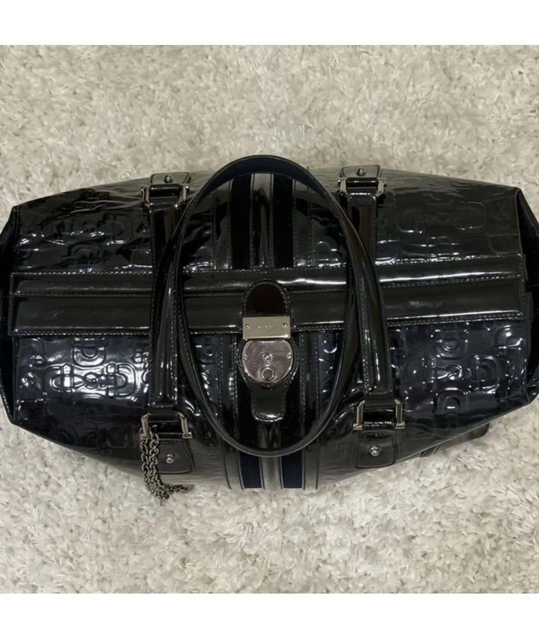 GUCCI Темно-синяя дорожная/спортивная сумка из лакированной кожи, фото 4