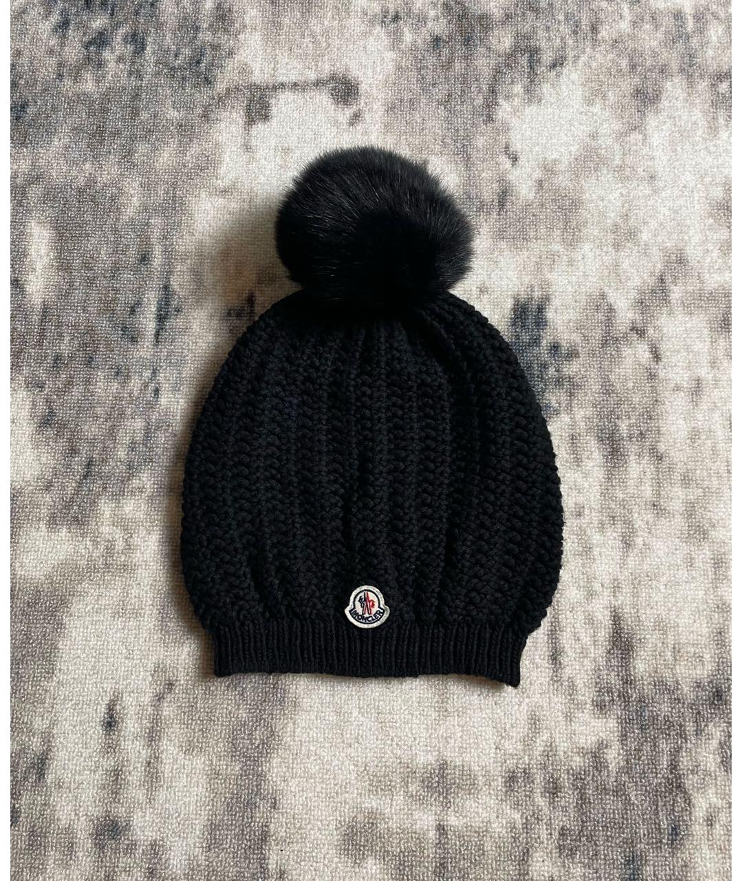 MONCLER Черная шерстяная шапка, фото 2