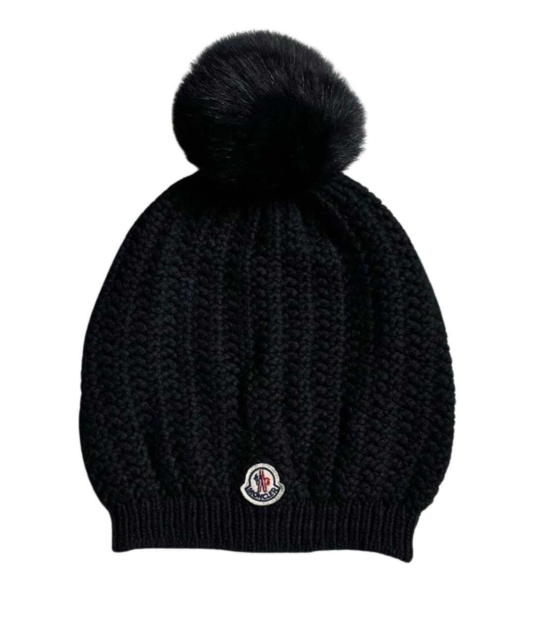 MONCLER Черная шерстяная шапка, фото 1