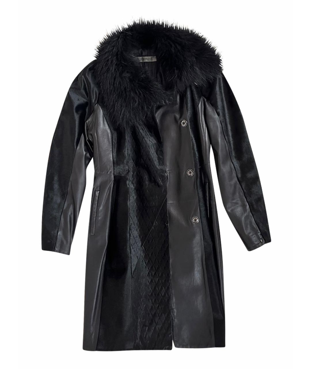 SPORTMAX Черное кожаное пальто, фото 1