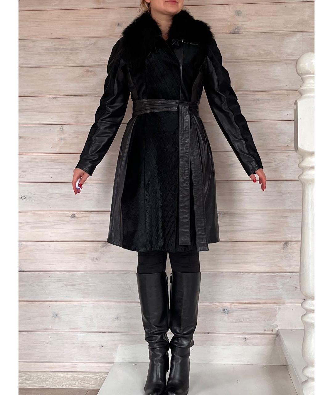 SPORTMAX Черное кожаное пальто, фото 6