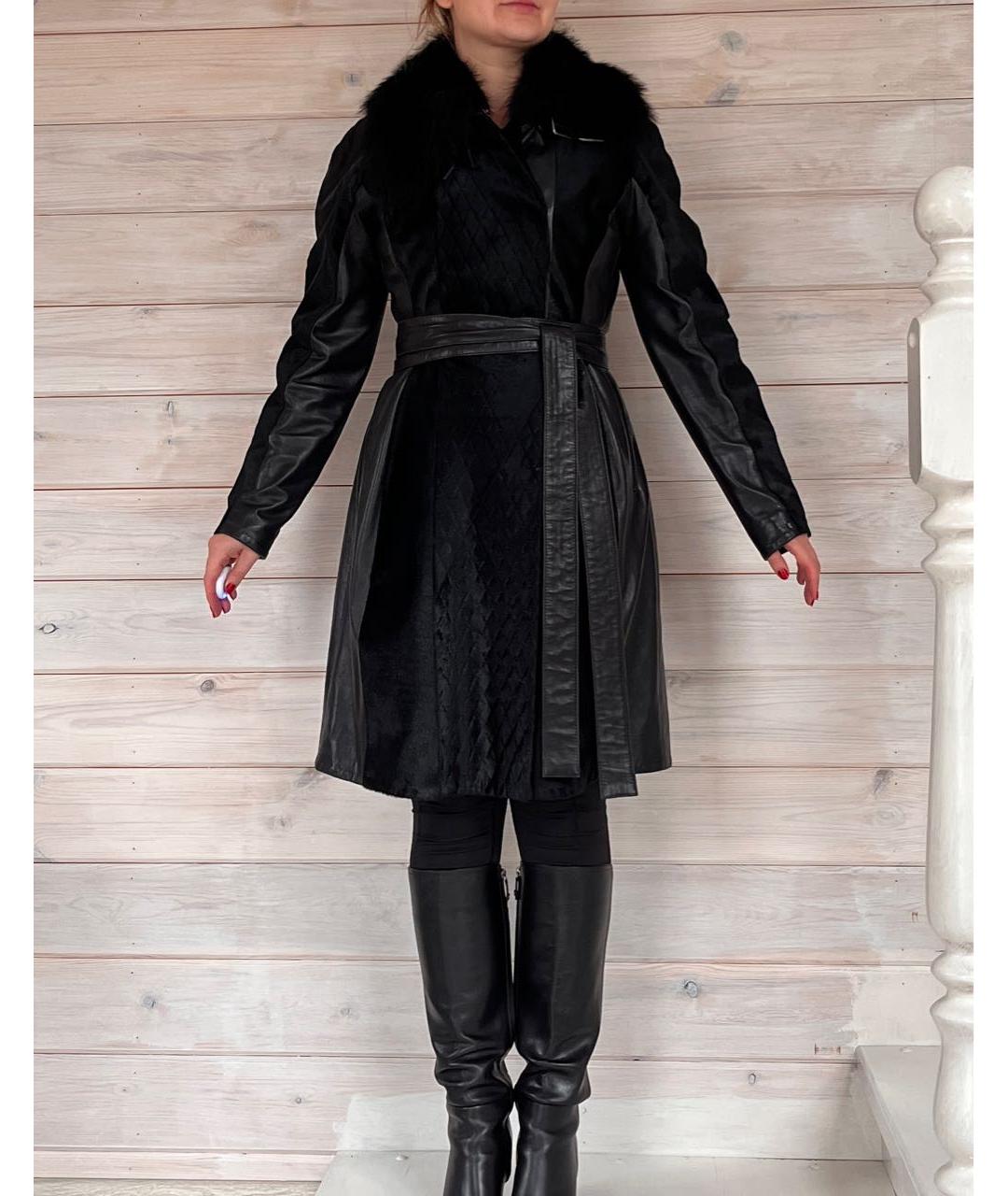 SPORTMAX Черное кожаное пальто, фото 2