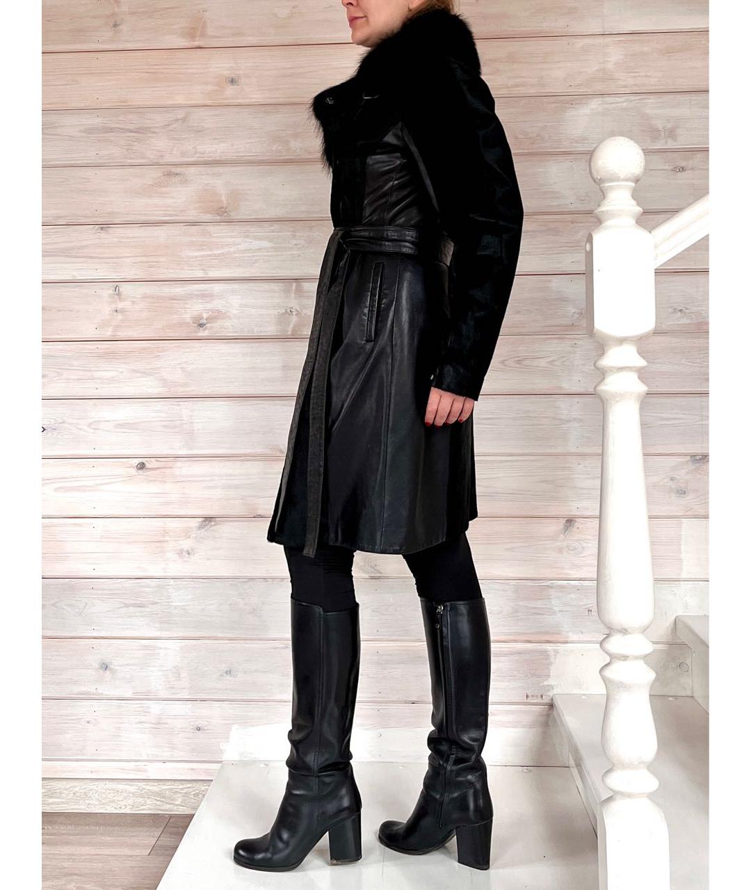 SPORTMAX Черное кожаное пальто, фото 5