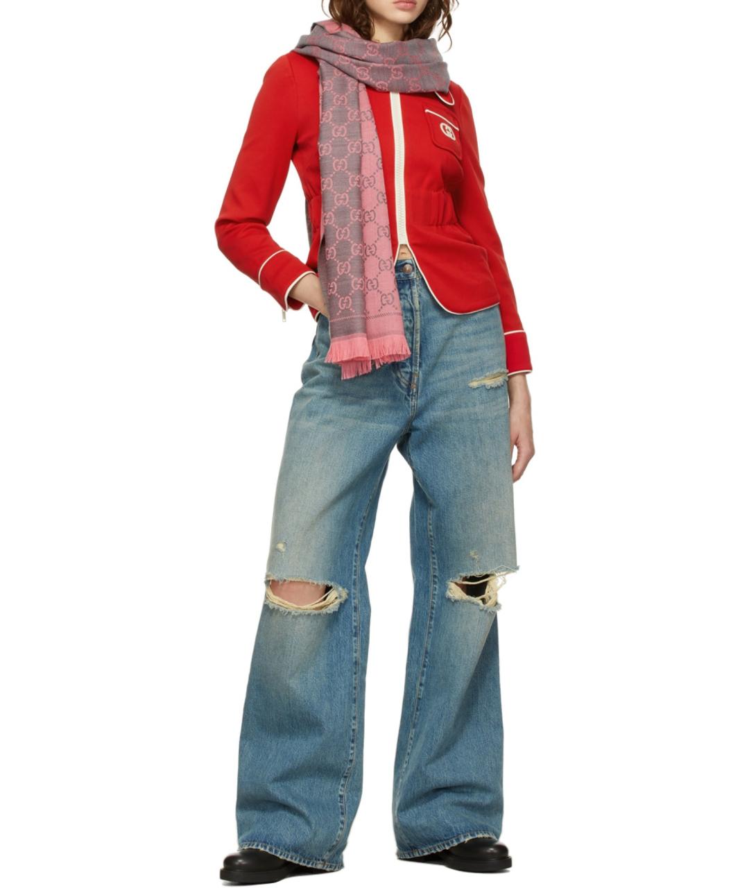 GUCCI Розовый шерстяной шарф, фото 8