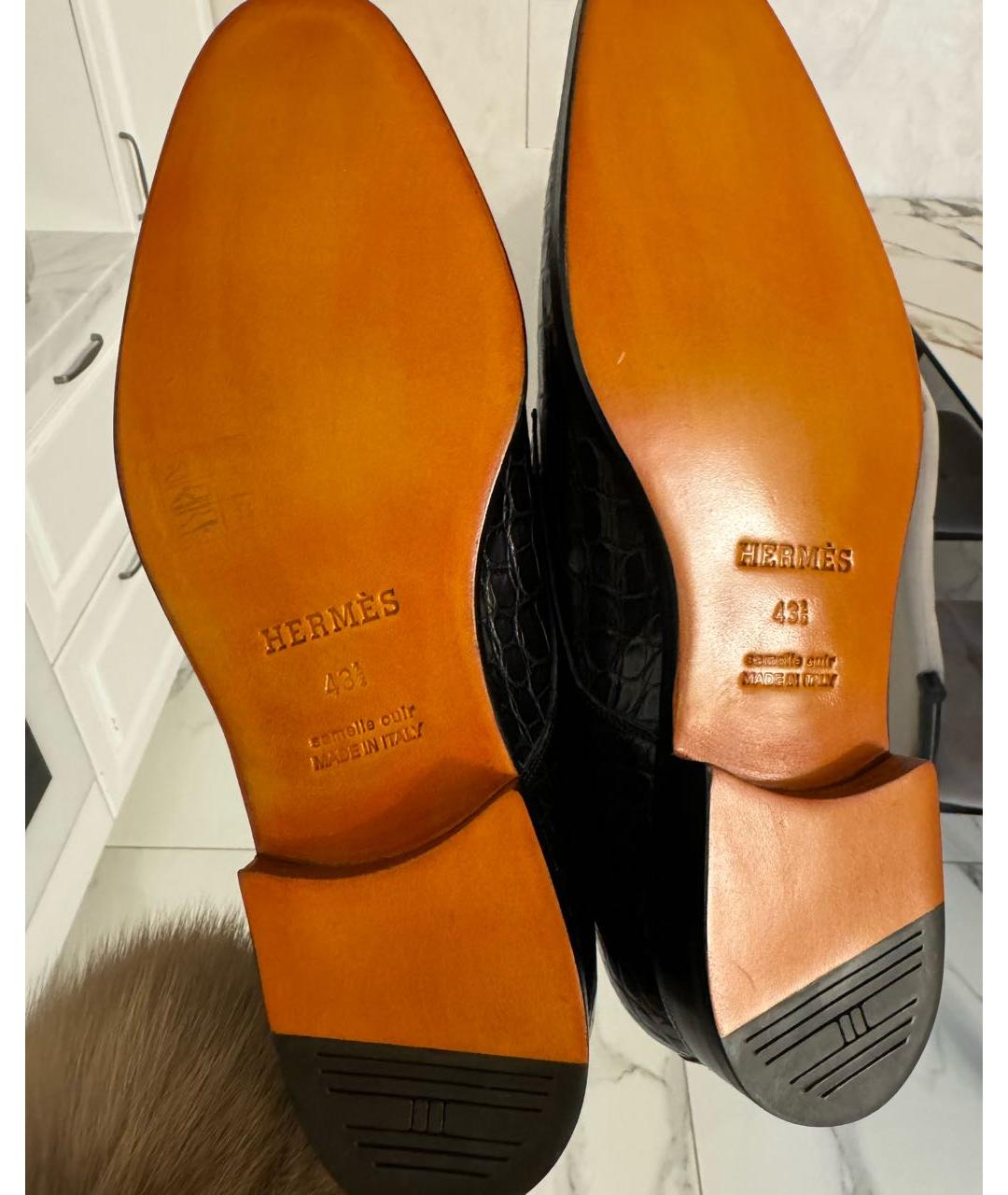 HERMES Черные туфли из экзотической кожи, фото 6