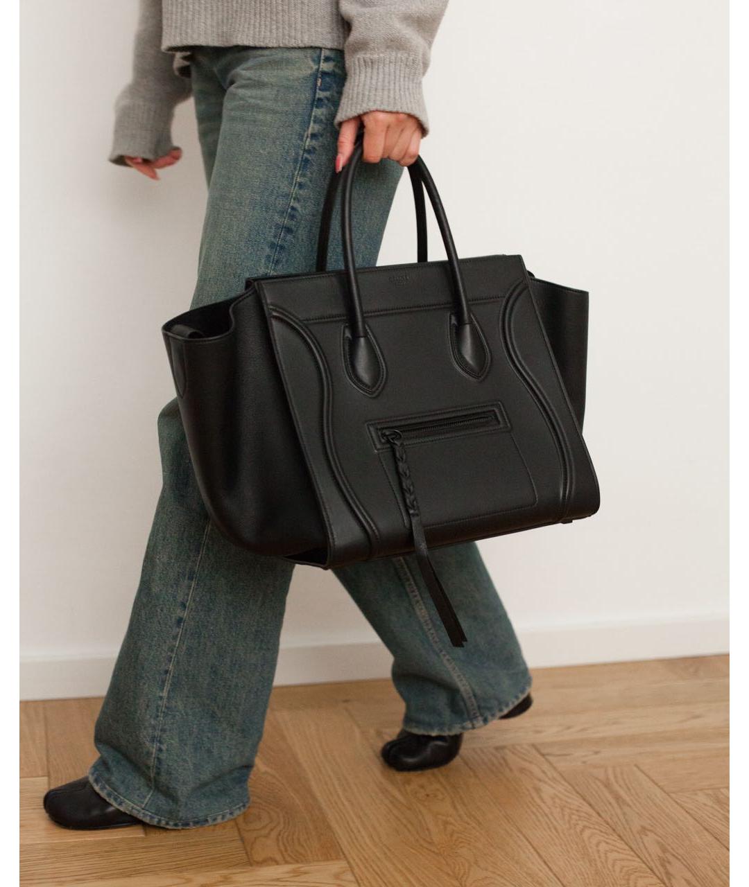 CELINE Черная кожаная сумка с короткими ручками, фото 3