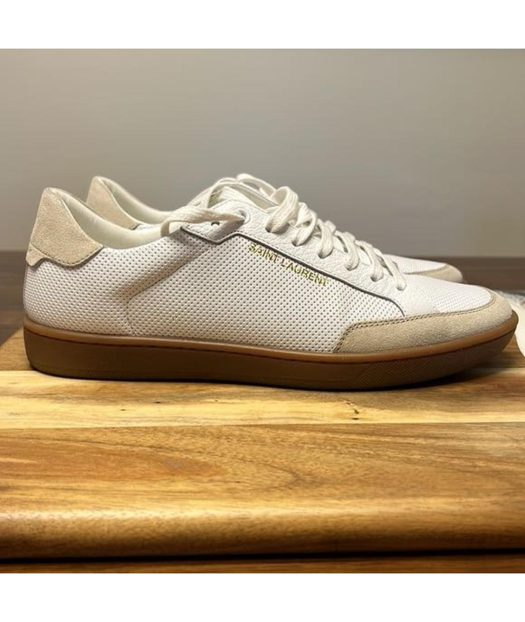 SAINT LAURENT Белые кожаные низкие кроссовки / кеды, фото 9