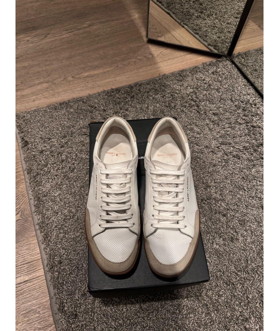 SAINT LAURENT Белые кожаные низкие кроссовки / кеды, фото 3