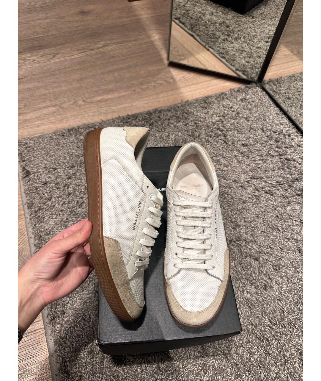 SAINT LAURENT Белые кожаные низкие кроссовки / кеды, фото 2