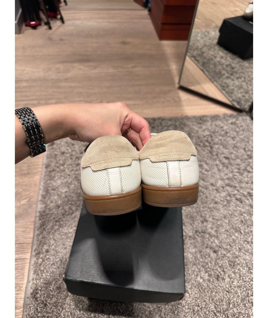 SAINT LAURENT Белые кожаные низкие кроссовки / кеды, фото 4