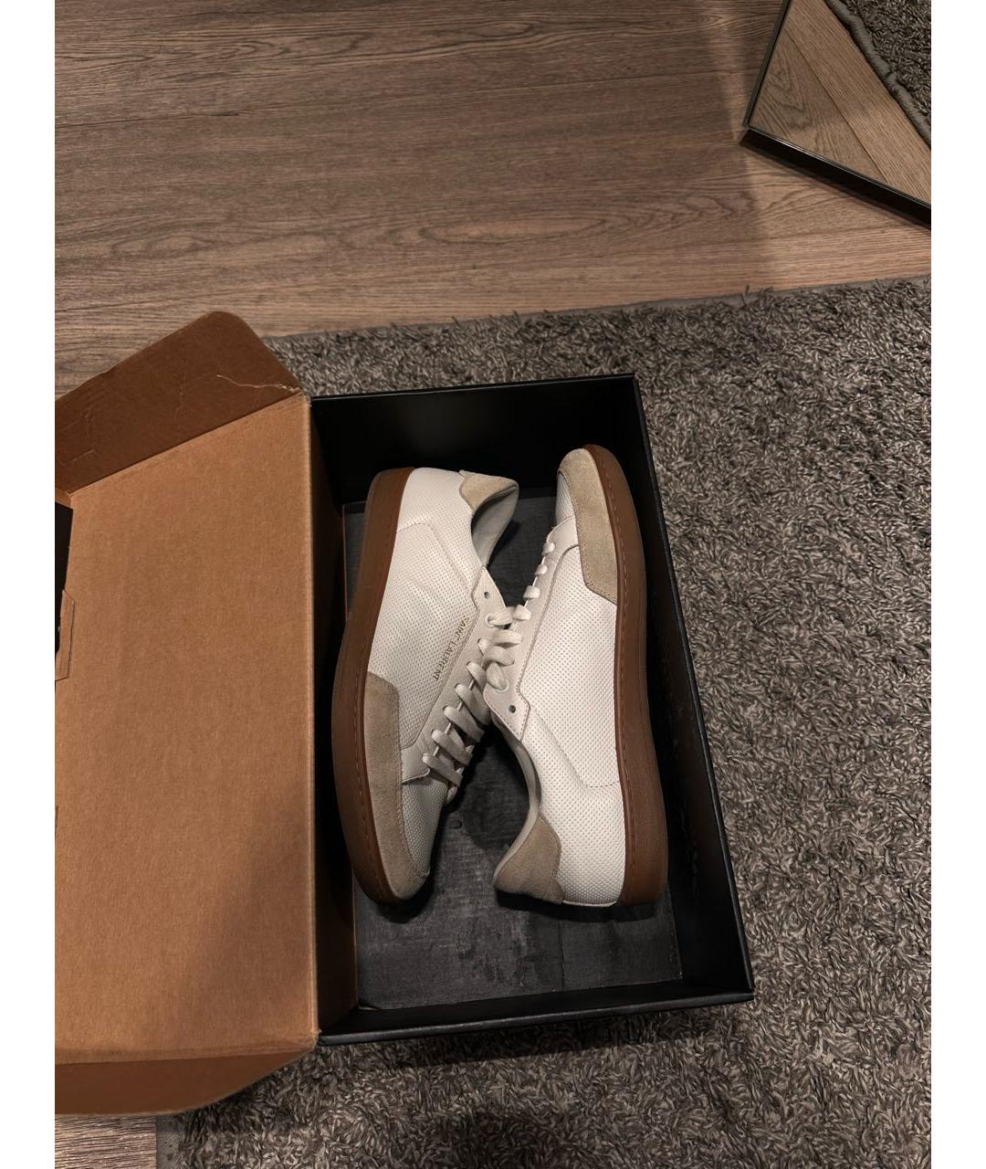 SAINT LAURENT Белые кожаные низкие кроссовки / кеды, фото 6