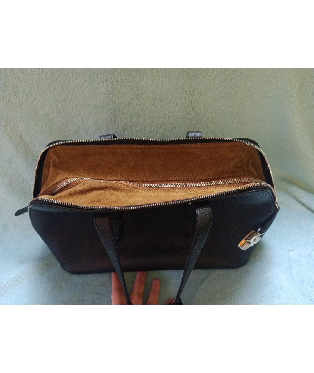 AGNONA Черная кожаная сумка тоут, фото 3