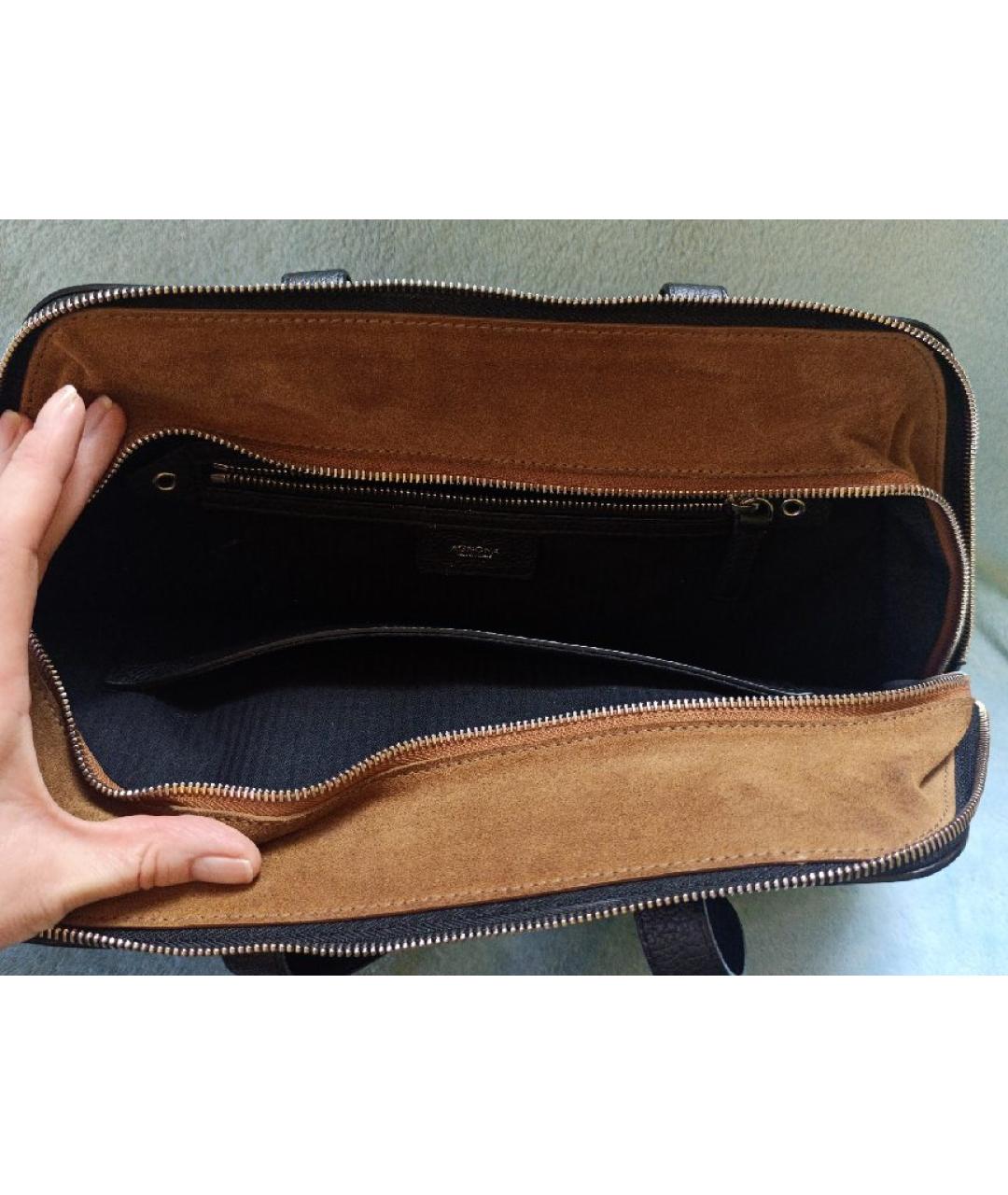 AGNONA Черная кожаная сумка тоут, фото 4