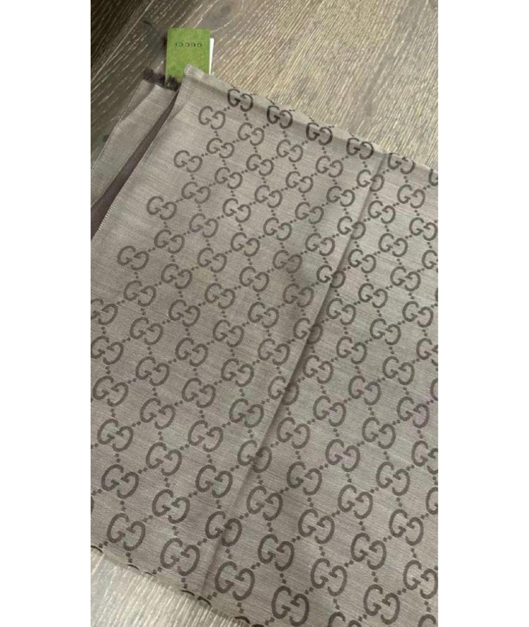 GUCCI Коричневый шерстяной шарф, фото 3