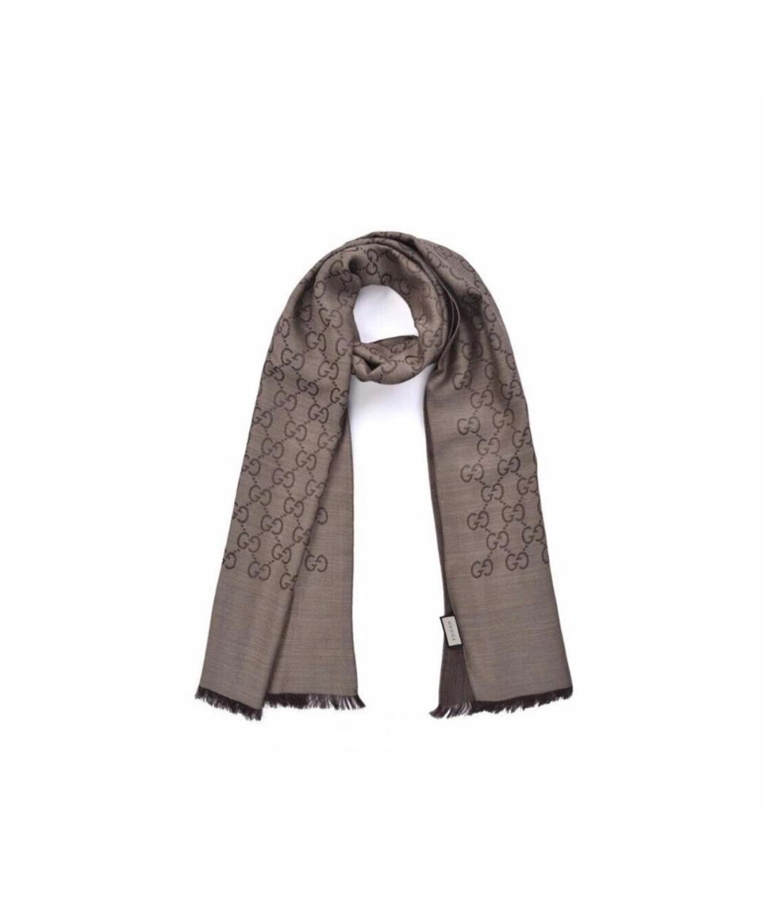 GUCCI Коричневый шерстяной шарф, фото 1