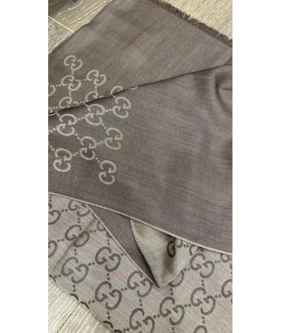 GUCCI Коричневый шерстяной шарф, фото 4